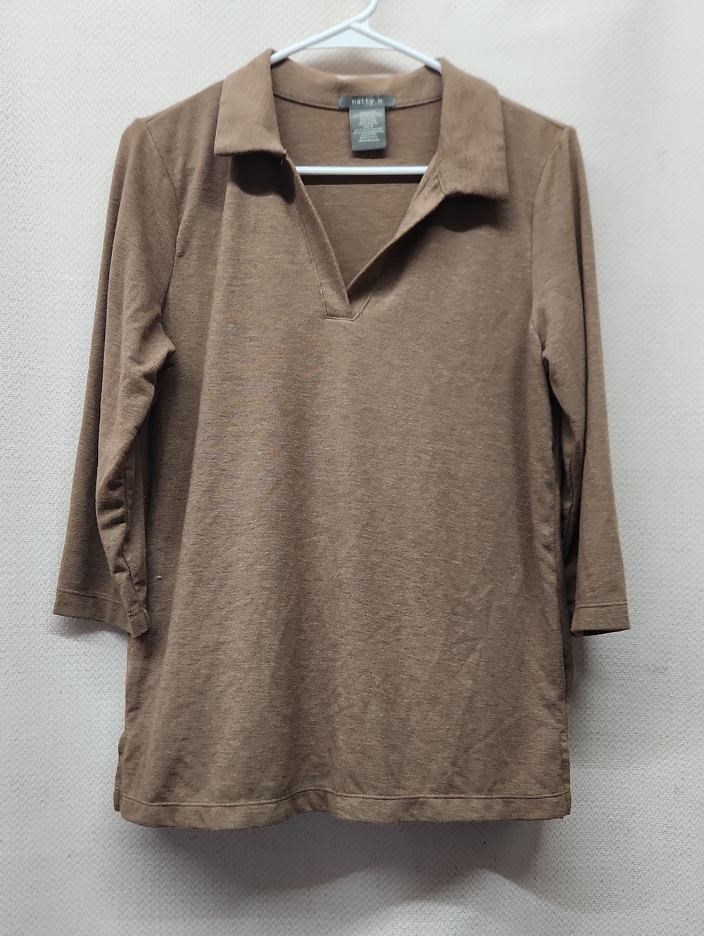 Talbots Taupe-Brown Polo Collar Long Sleeve Top